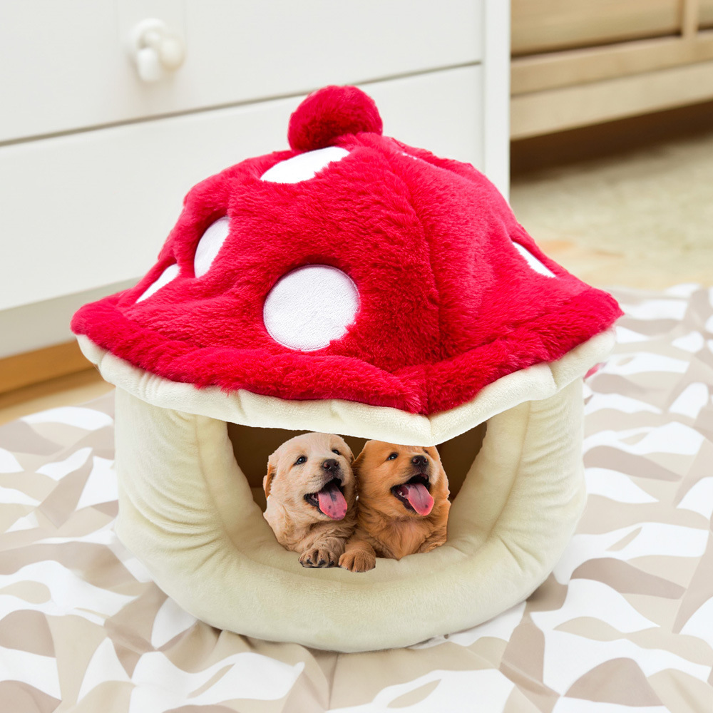 Warm Plush Cute Mushroom Half Surrounded Cat Kennel