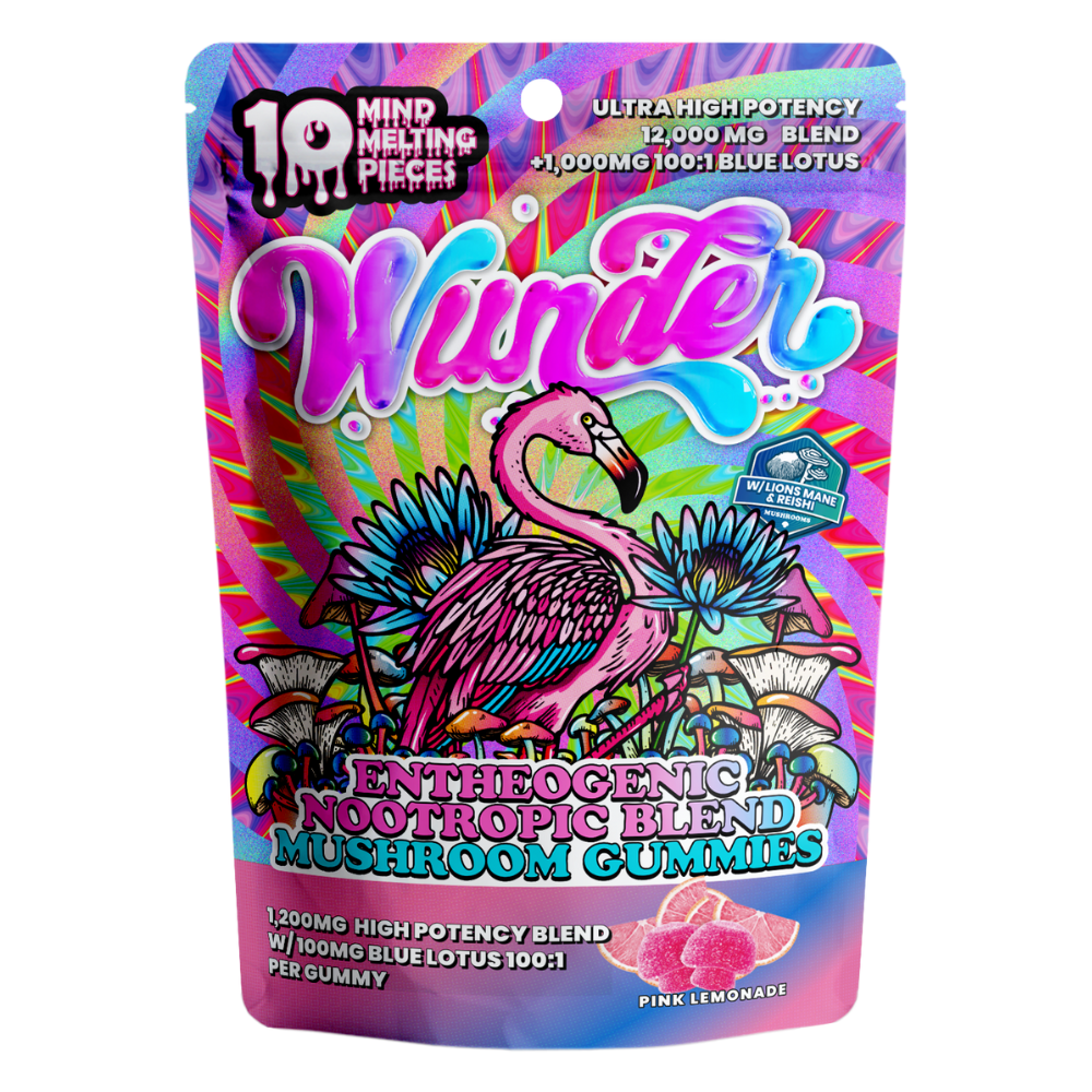 Wunder | Pink Lemonade Mushroom Gummies with Blue Lotus | 1200mg Entheogenic Extract + 100mg Blue Lotus – 10ct