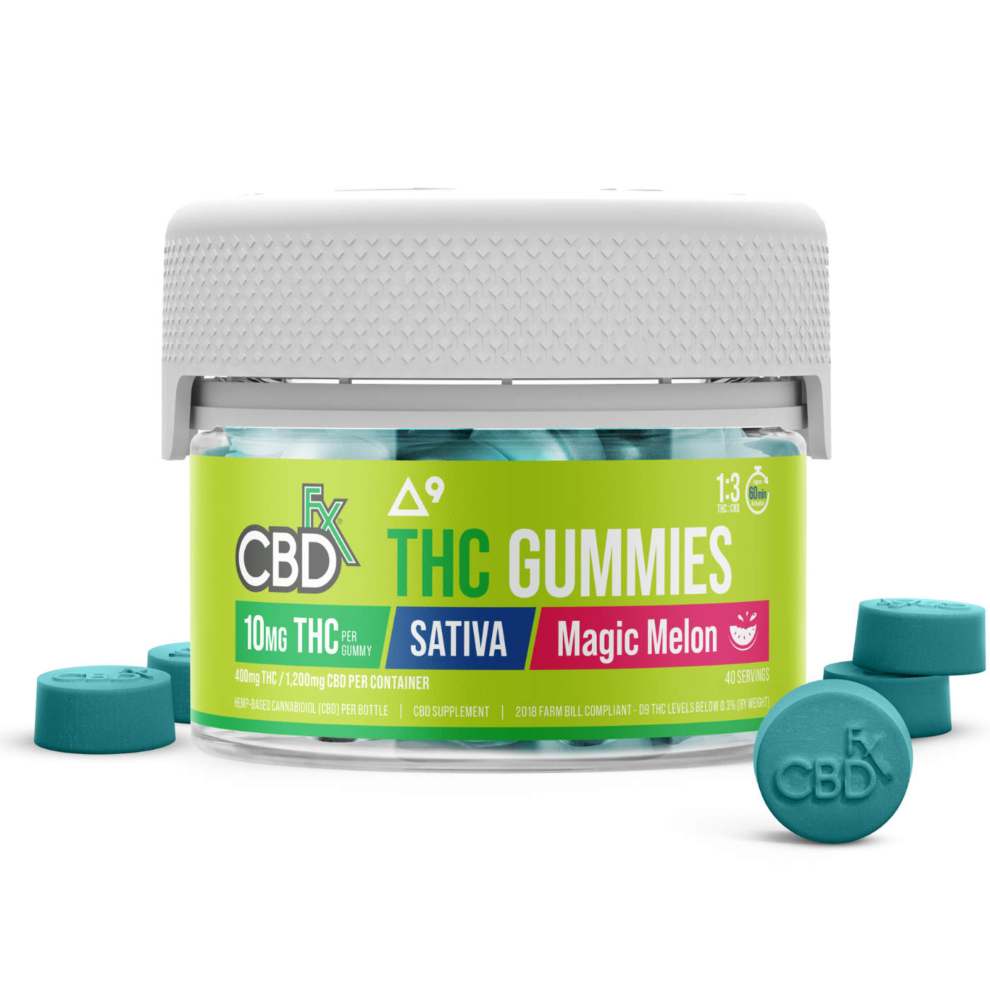 CBDfx | Delta-9 THC Gummies Magic Melon | 10mg THC + 30mg CBD-(40ct)
