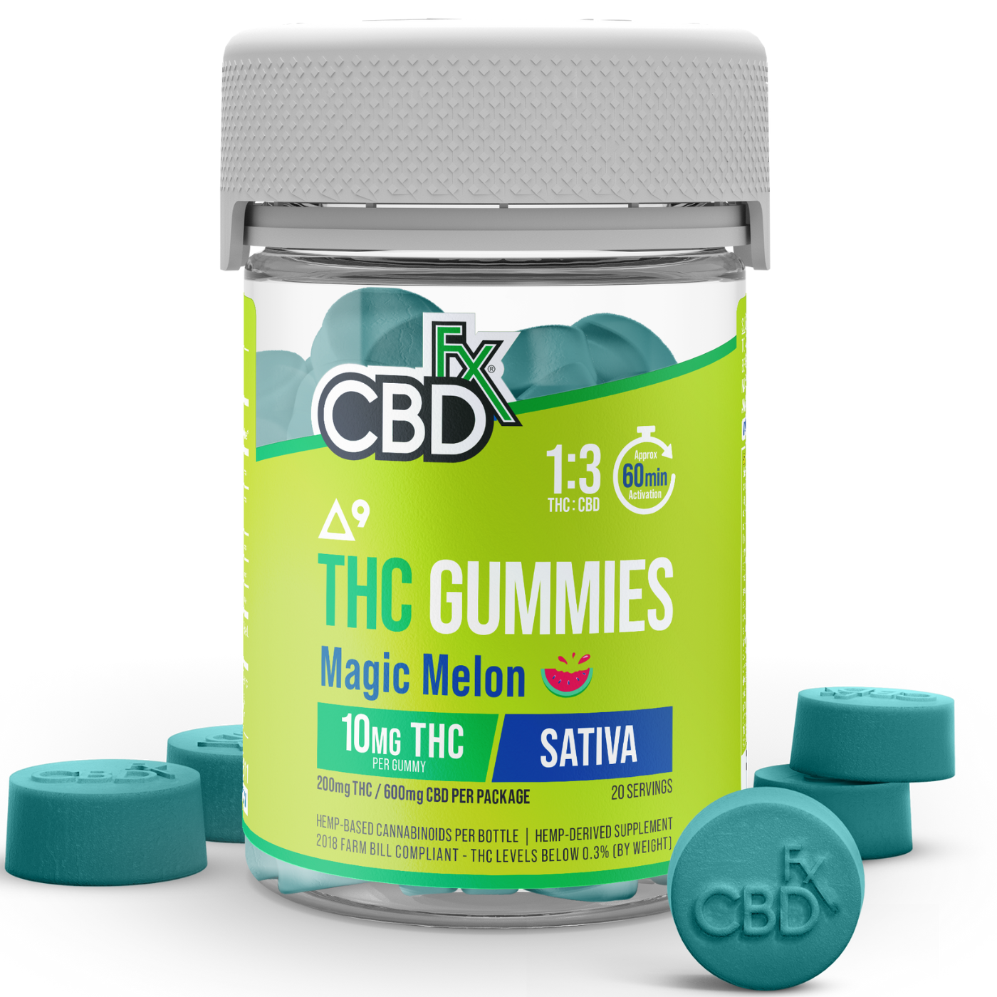 CBDfx | Delta-9 THC Gummies – Magic Melon | 10mg THC + 30mg CBD – 20ct