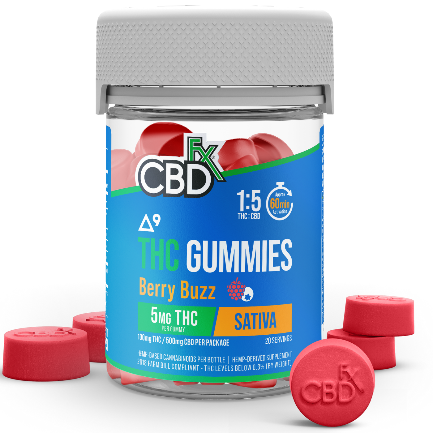 CBDfx | Delta-9 THC Gummies – Berry Buzz | 5mg THC + 25mg CBD – 20ct