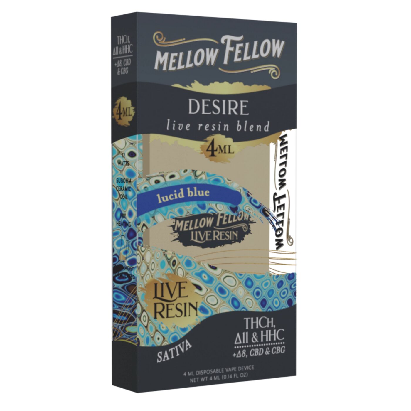 Mellow Fellow | Desire Blend Live Resin THC Vape | 4ml – Lucid Blue – Sativa