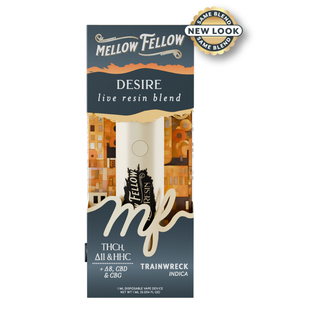 Mellow Fellow | Desire Blend Live Resin THC Vape | 1ml – Trainwreck – Indica