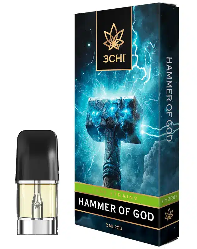 3CHI | True Strain THC Vape Pod – Hammer of God | Hybrid – 2g Disposable Vape Pod