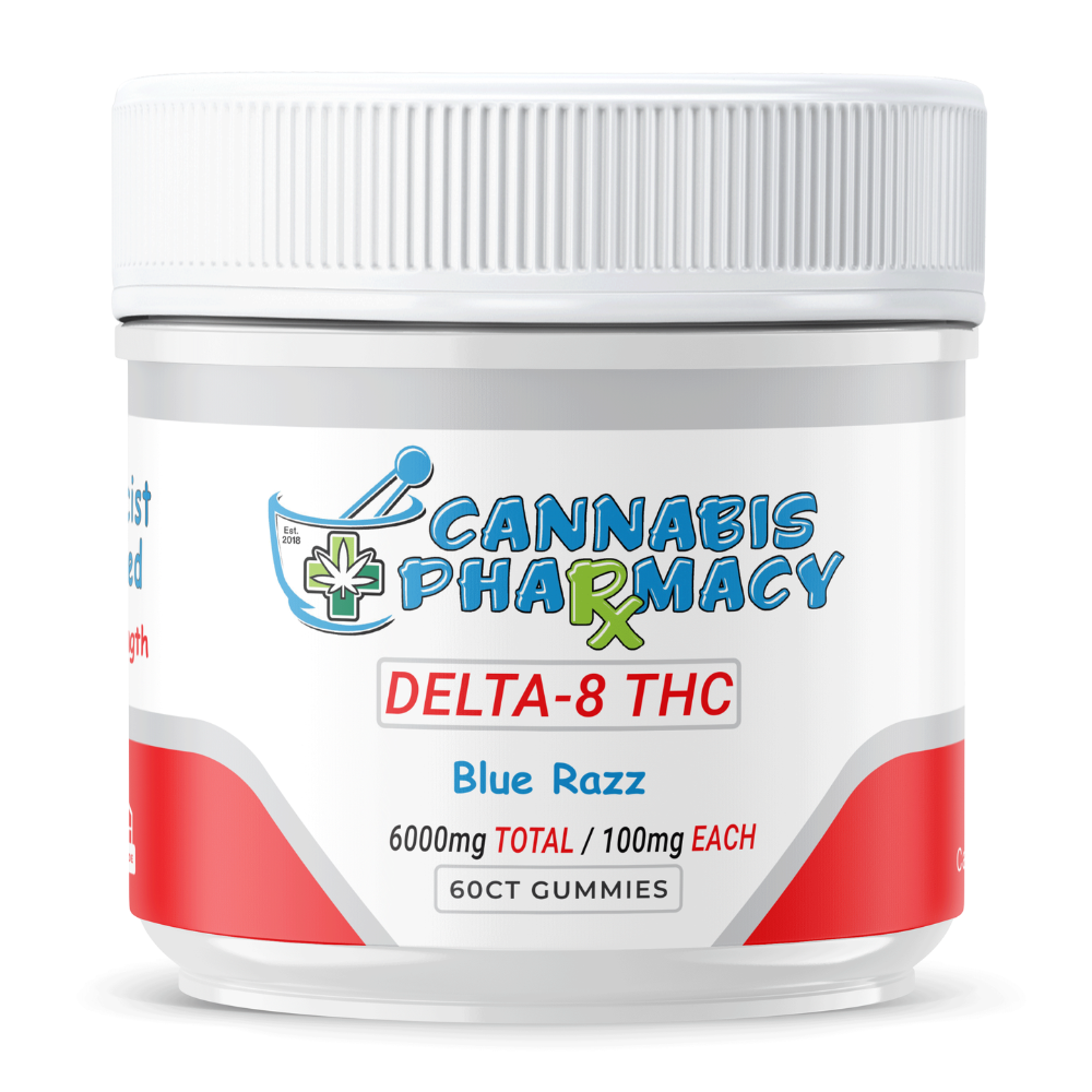 Cannabis Pharmacy Delta-8 THC Gummies | 100mg – Blue Raspberry – 60ct
