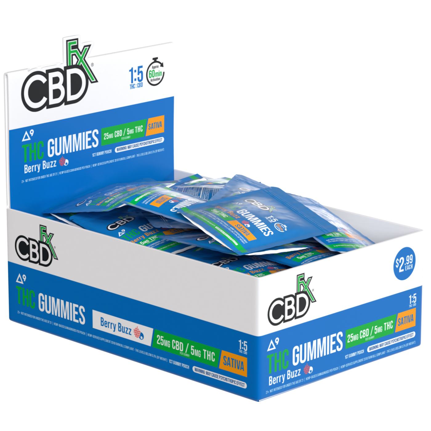 CBDfx | Delta-9 THC Gummies Berry Buzz | 5mg THC + 25mg CBD – 50ct Sample Pack