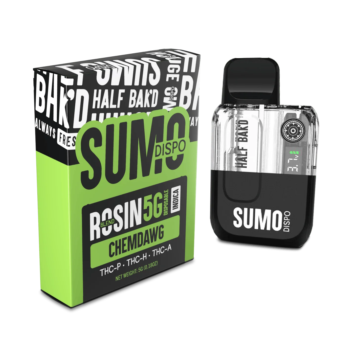 Half Bak’d | Rosin Blend Sumo THC Vape – Chemdawg | 5G – Indica Disposable