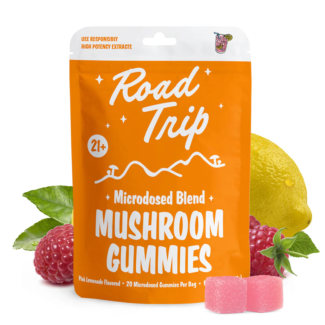 Road Trip | Microdosed Pink Lemonade Mushroom Gummies | Functional Mushrooms – Micro Dose – 20ct