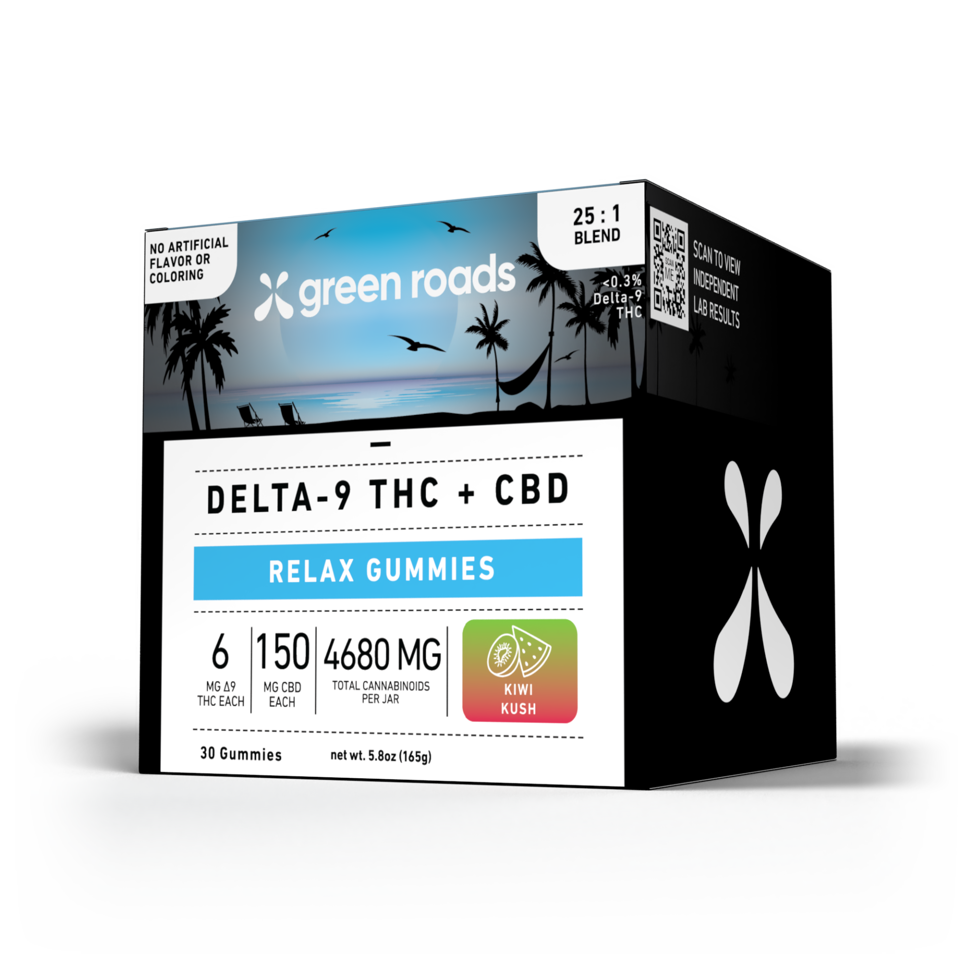 Green Roads | Delta-9 THC Gummies 25:1 Kiwi Kush | 6mg THC + 150mg CBD – 30ct