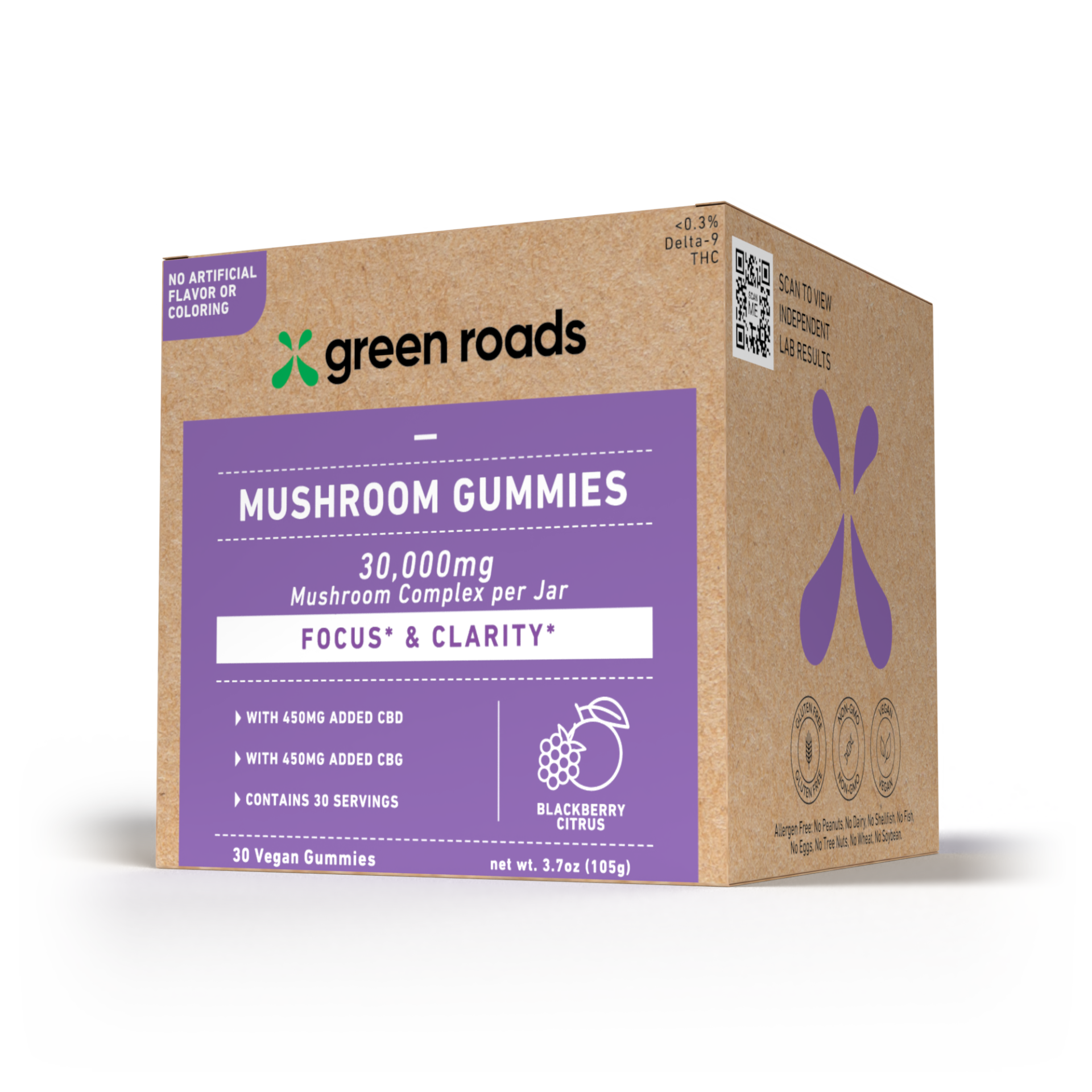 Green Roads | Mushroom Gummies – Focus & Clarity | Cordycep Mushroom Nootropics with 15mg of CBD – 30ct