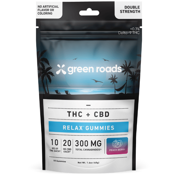Green Roads | Delta-9 THC Gummies Peach Berry | 10mg THC + 20mg CBD – 10ct