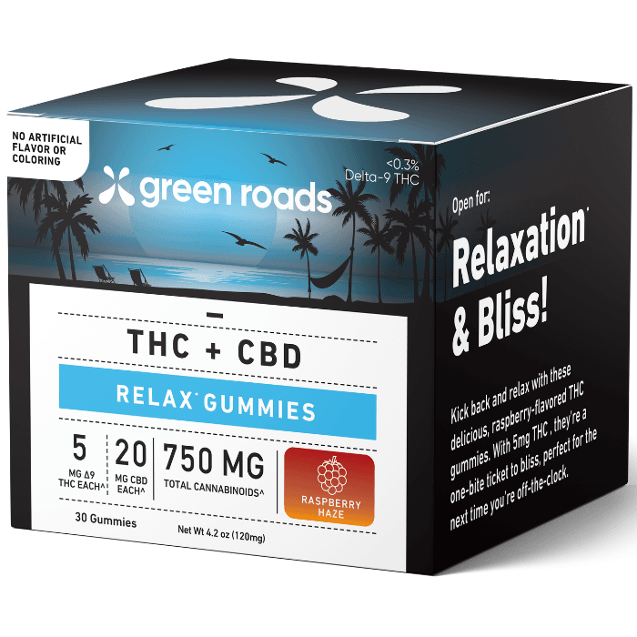 Green Roads | Delta-9 THC Gummies Raspberry Haze | 5mg THC + 20mg CBD – 30ct