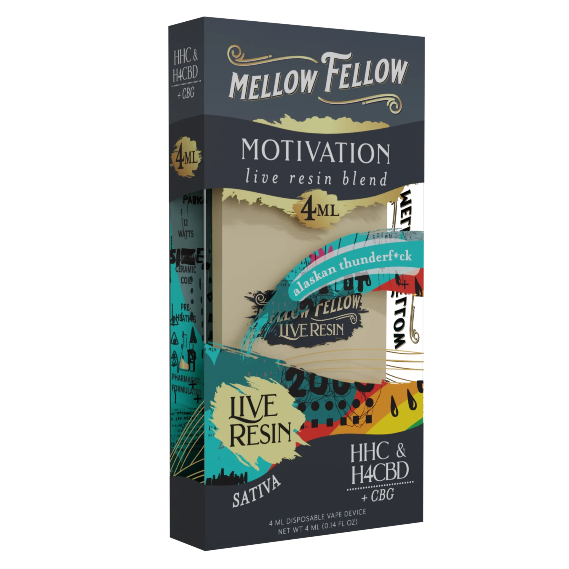 Mellow Fellow | Motivation Blend Live Resin THC Vape | 4ml – Alaskan Thunderf*ck – Sativa