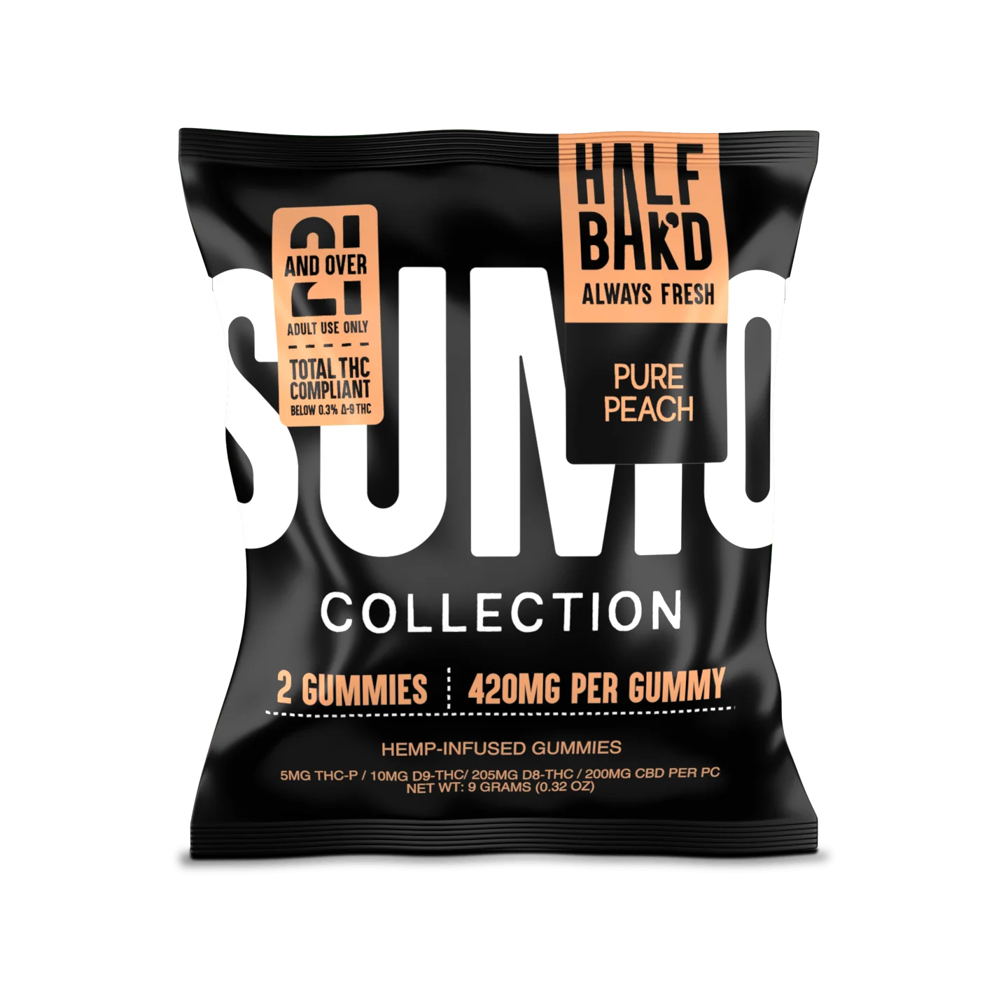 Half Bak’d | Pure Peach Sumo Gummies | High Potency – 420mg – 2ct Sample Pack
