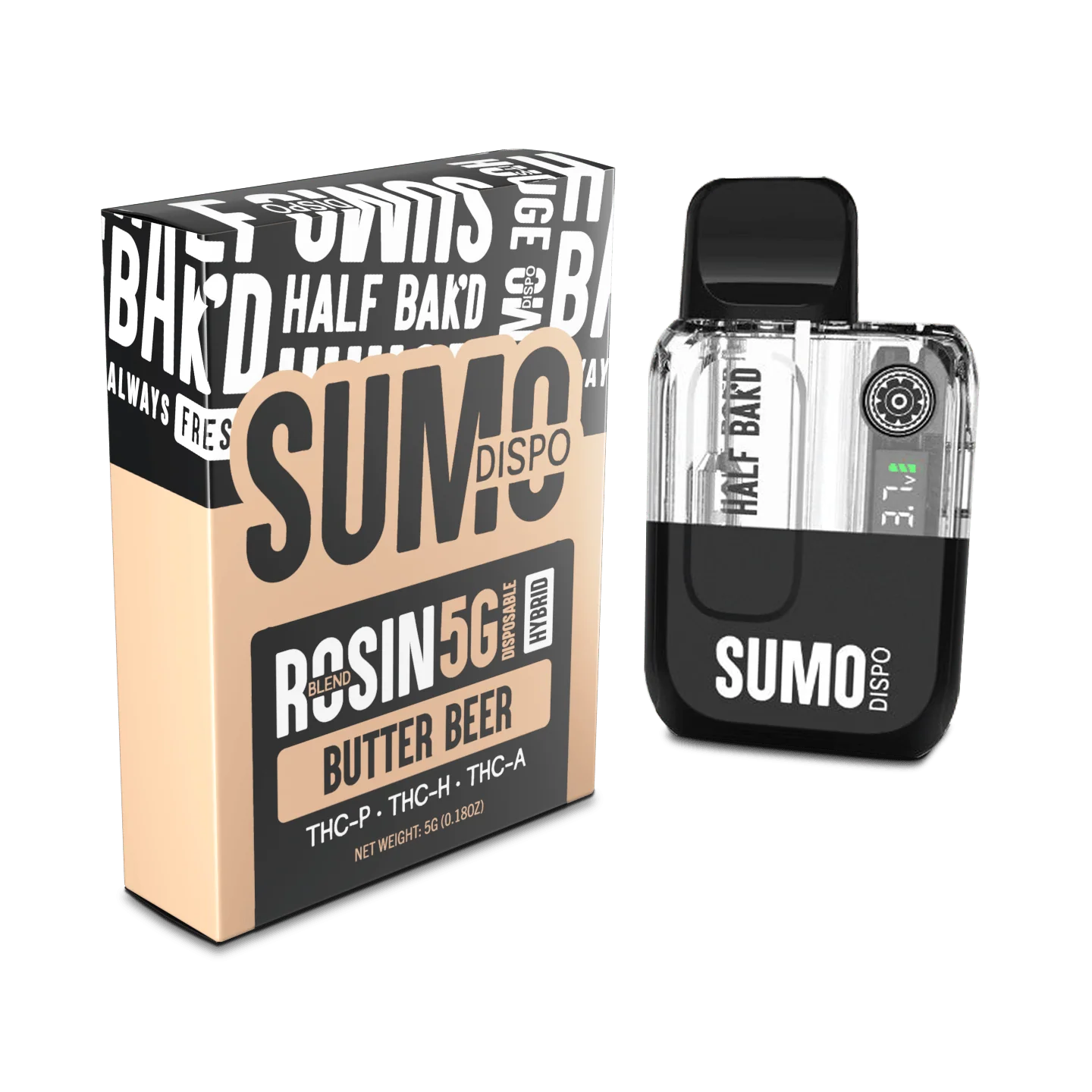 Half Bak’d | Rosin Blend Sumo THC Vape – Butter Beer | 5G – Hybrid Disposable