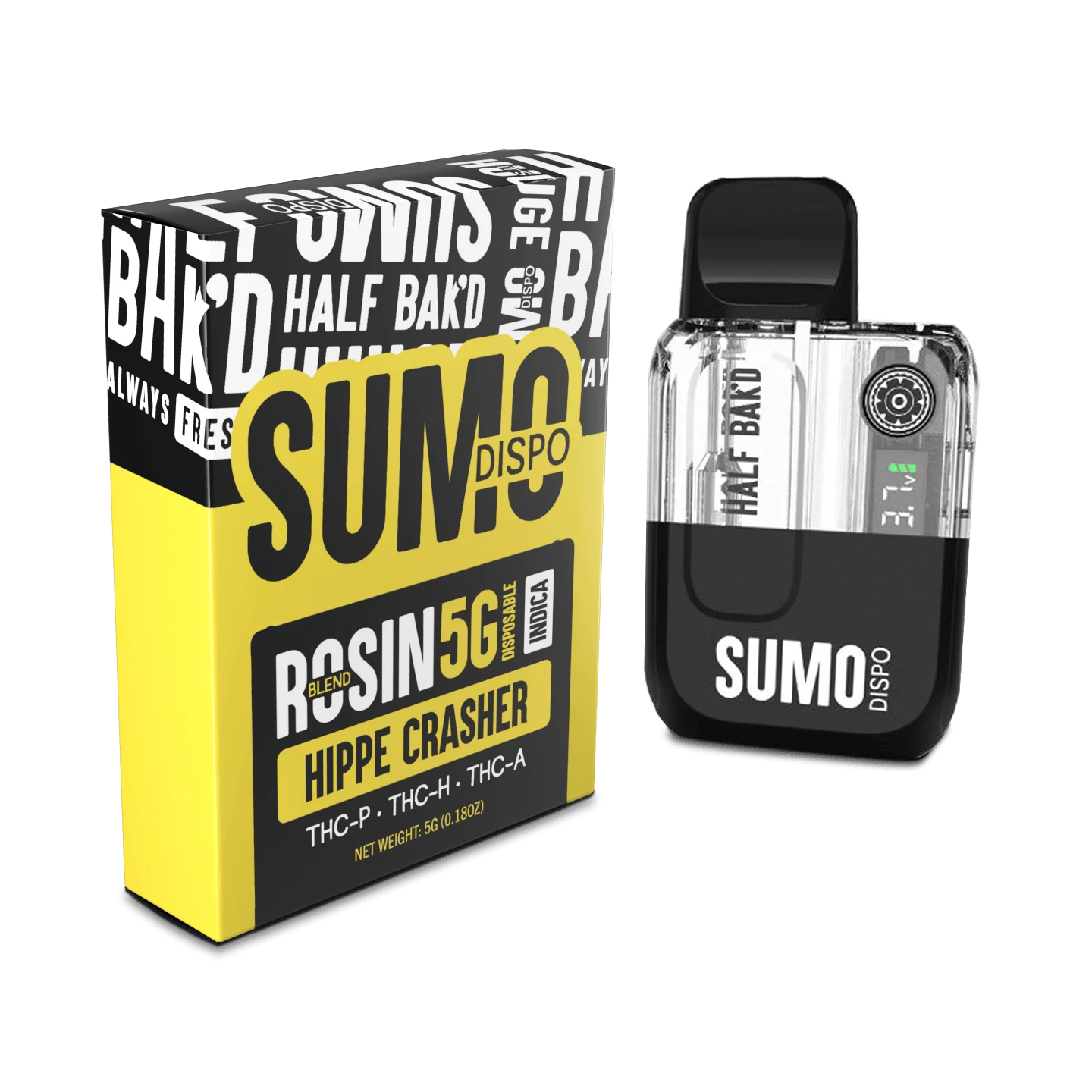 Half Bak’d | Rosin Blend Sumo THC Vape – Hippie Crasher | 5G – Indica Disposable