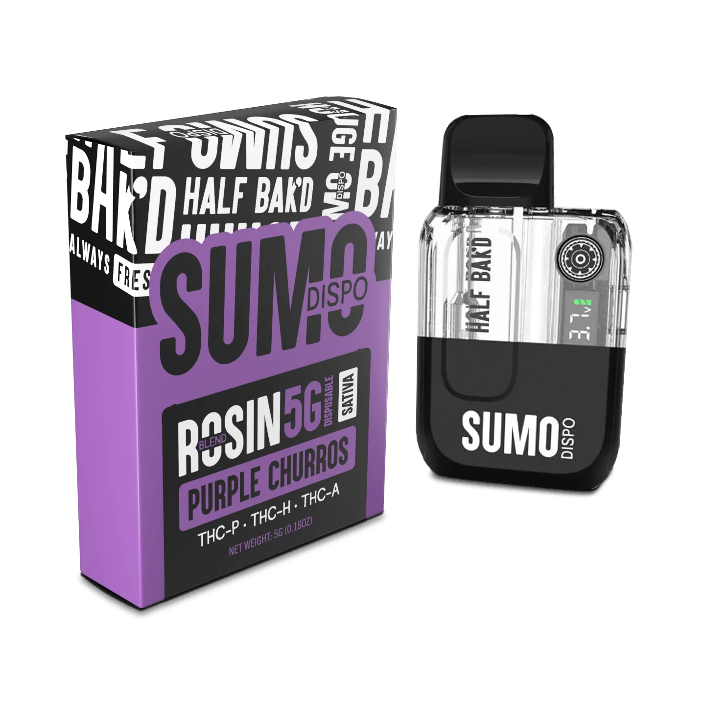 Half Bak’d | Rosin Blend Sumo THC Vape – Purple Churros | 5G – Sativa Disposable