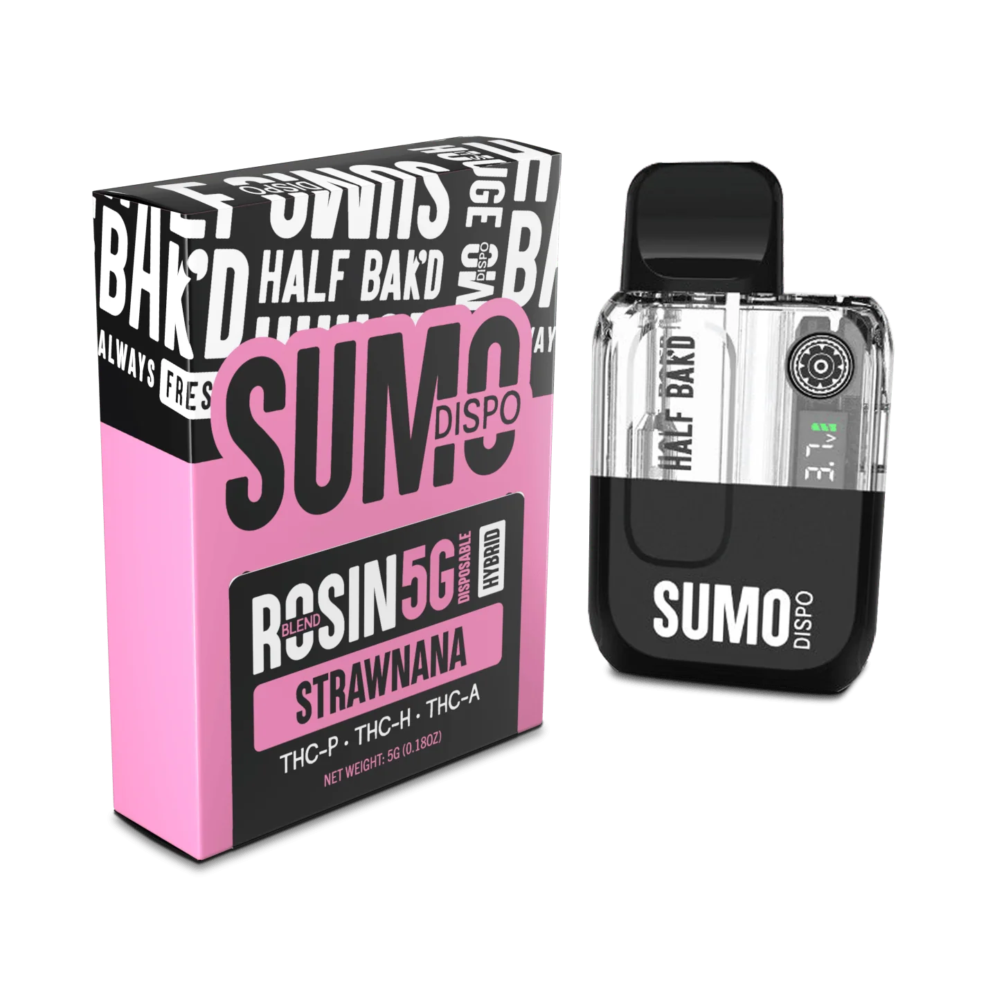 Half Bak’d | Rosin Blend Sumo THC Vape – Strawnana | 5G – Hybrid Disposable
