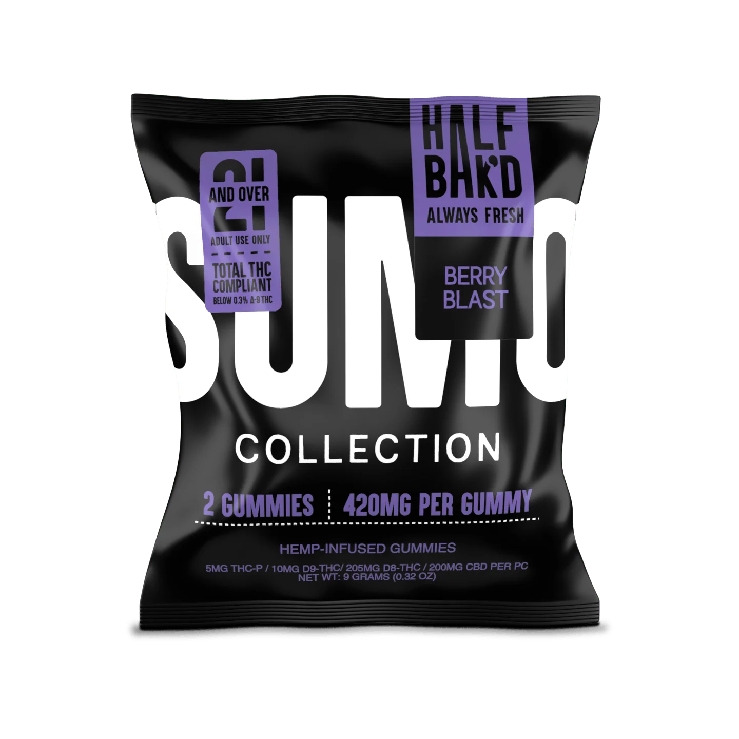 Half Bak’d | Berry Blast Sumo Gummies | High Potency – 420mg – 2ct Sample Pack