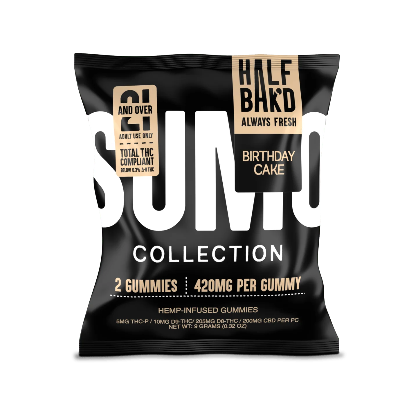 Half Bak’d | Birthday Cake Sumo Gummies | High Potency – 420mg – 2ct Sample Pack