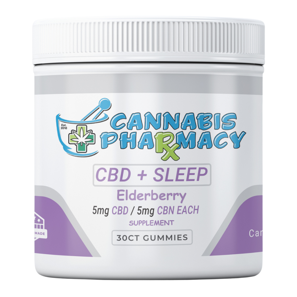 Cannabis Pharmacy | Sleep Light Gummies | 5mg CBN + 5mg CBD + 2.5mg Melatonin – Elderberry – 30ct