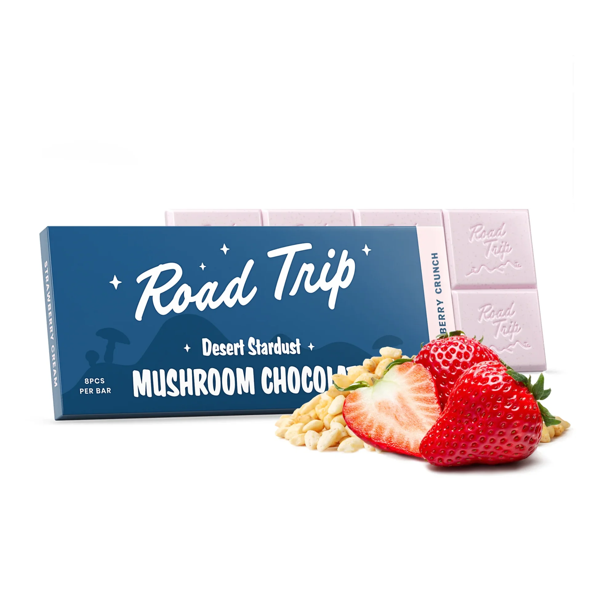 Road Trip | Strawberry Crunch Mushroom Chocolate Bar  | Desert Stardust – High Potency – 8ct Squares