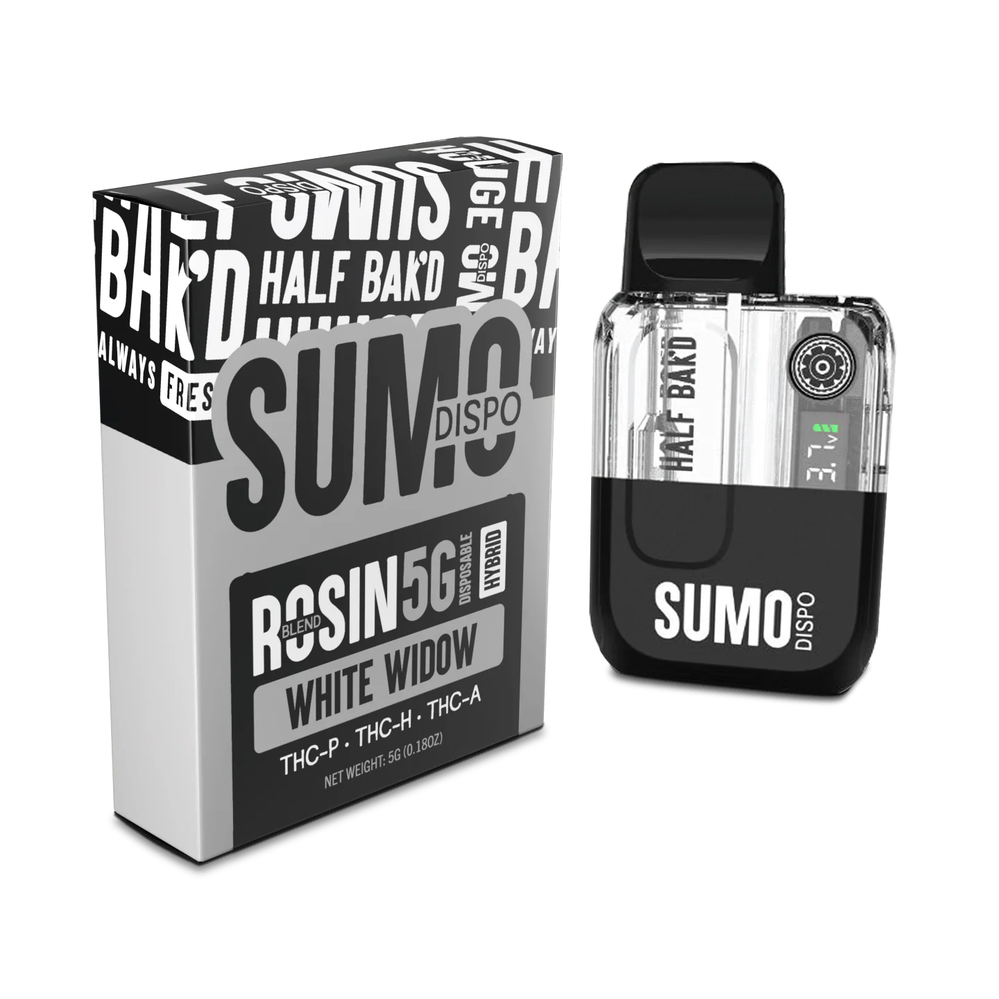 Half Bak’d | Rosin Blend Sumo THC Vape – White Widow | 5G – Hybrid Disposable