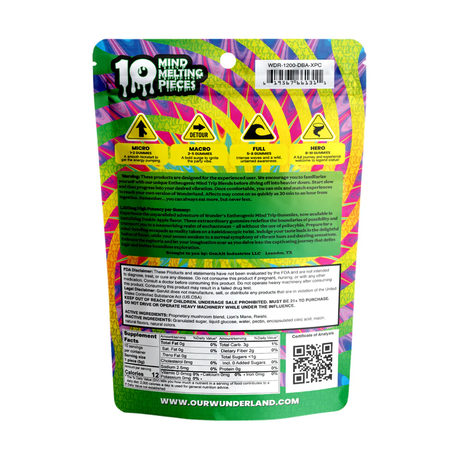Wunder | Double Apple Mushroom Gummies | 2400mg Entheogenic Extract – 10ct - Image 2