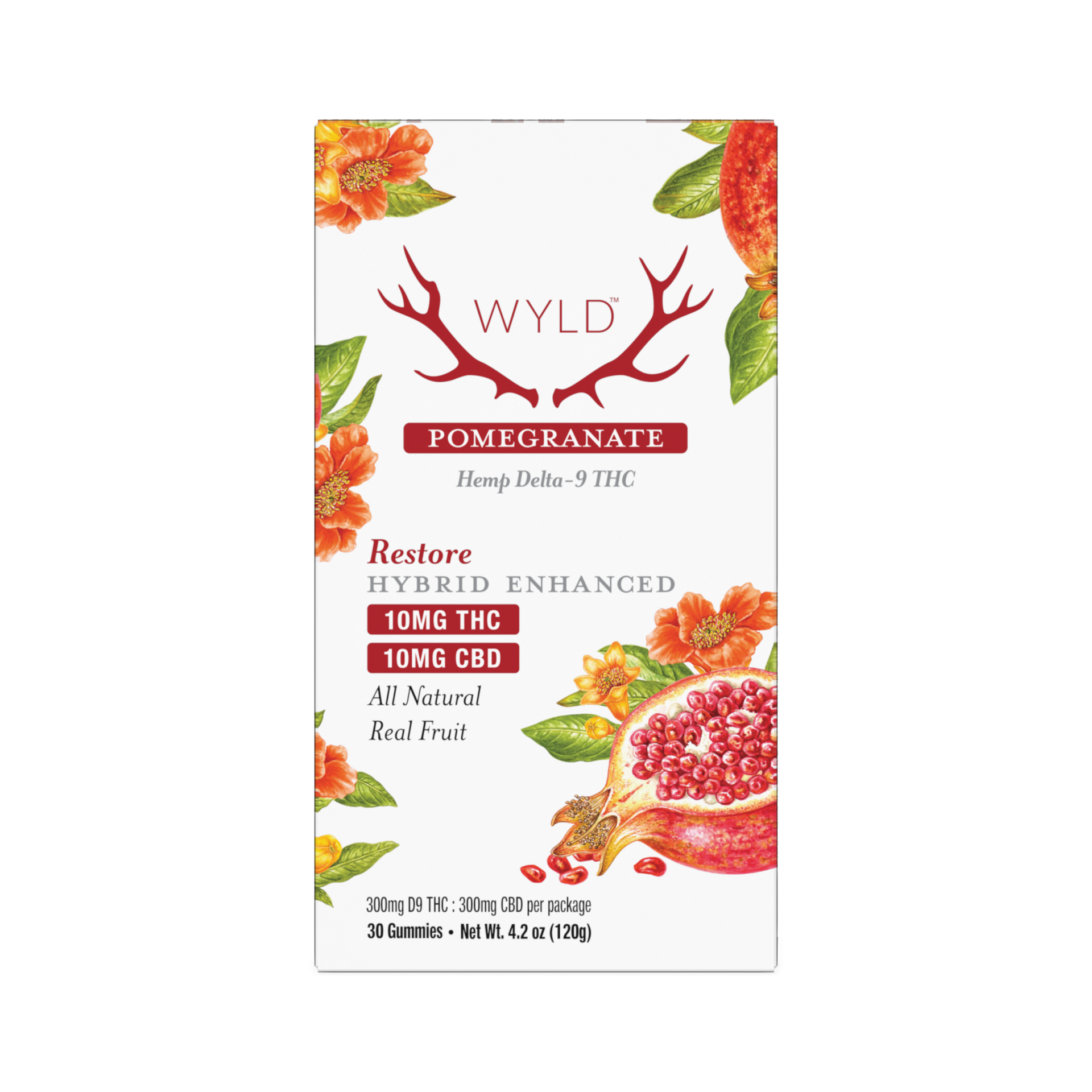 WYLD | Pomegranate Gummies | 10mg Delta-9 THC + 10mg CBD – 30 Count