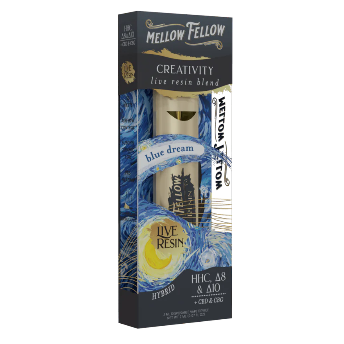 Mellow Fellow | THC Vape Pen – Blue Dream | Creativity Live Resin Blend Disposable Vape | 2g – Hybrid