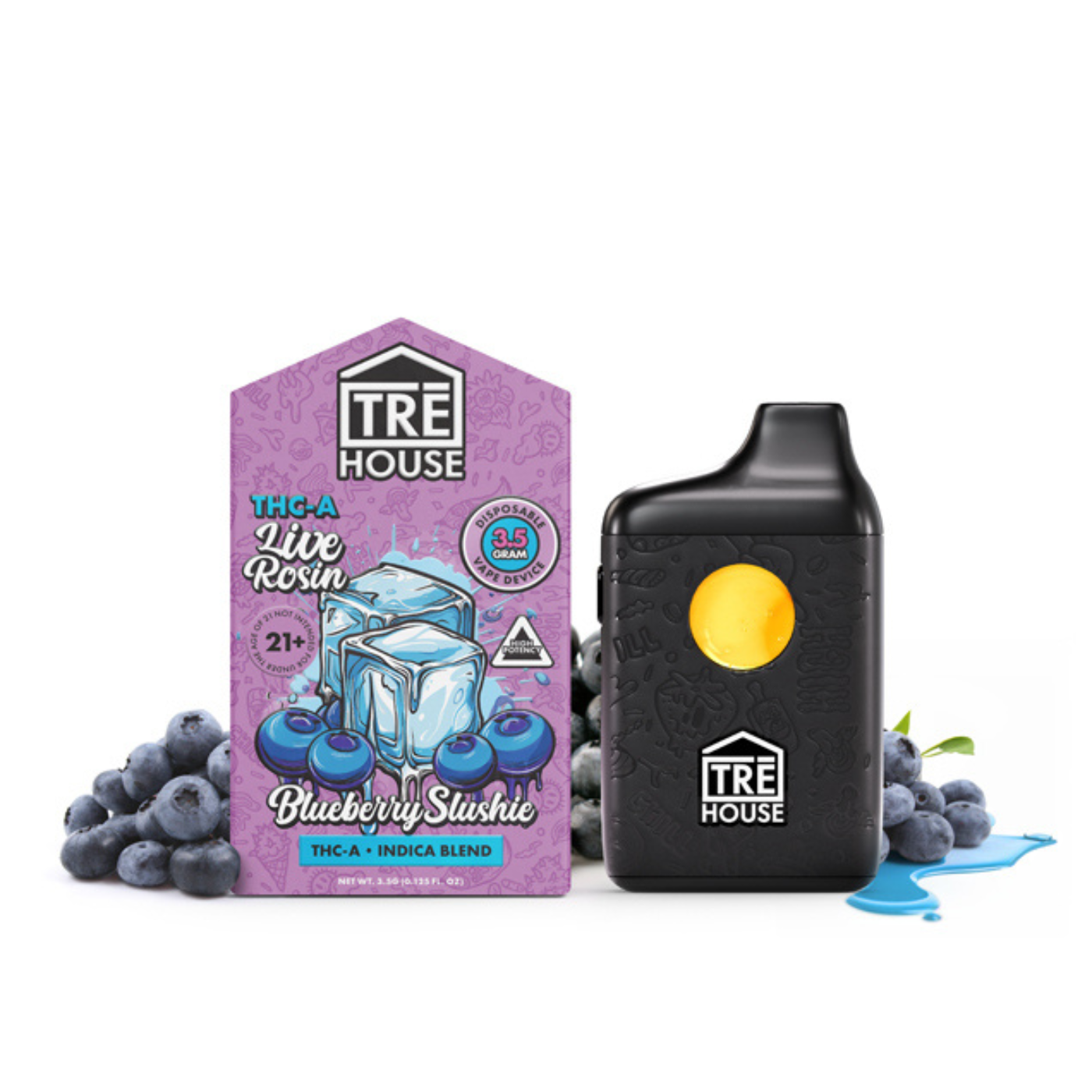 TRE House | THCA Vape Pen – Blueberry Slushie | Indica – 3.5g Live Rosin