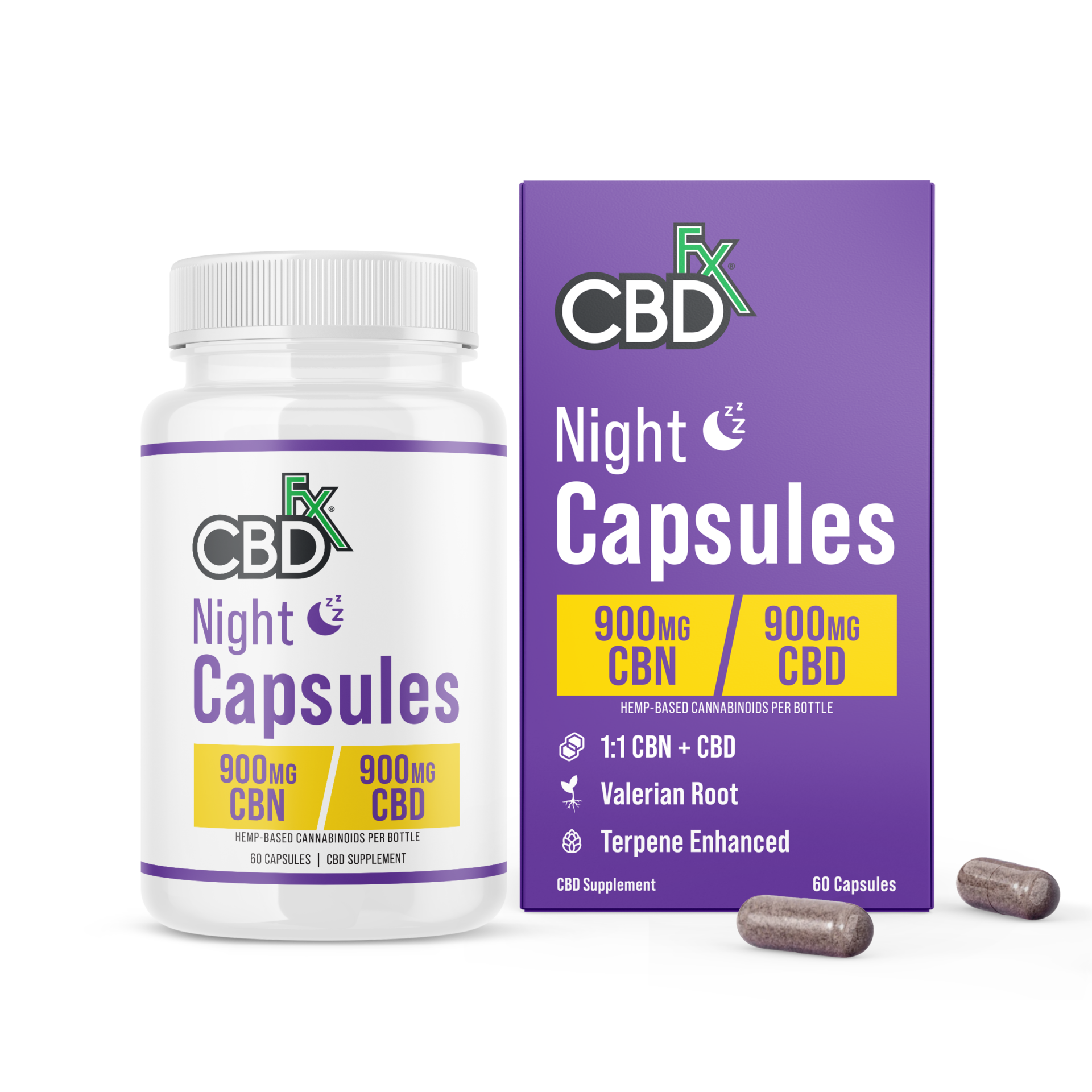 CBDfx | CBD Capsules – Night | 900mg CBD + 900mg CBN – 60ct