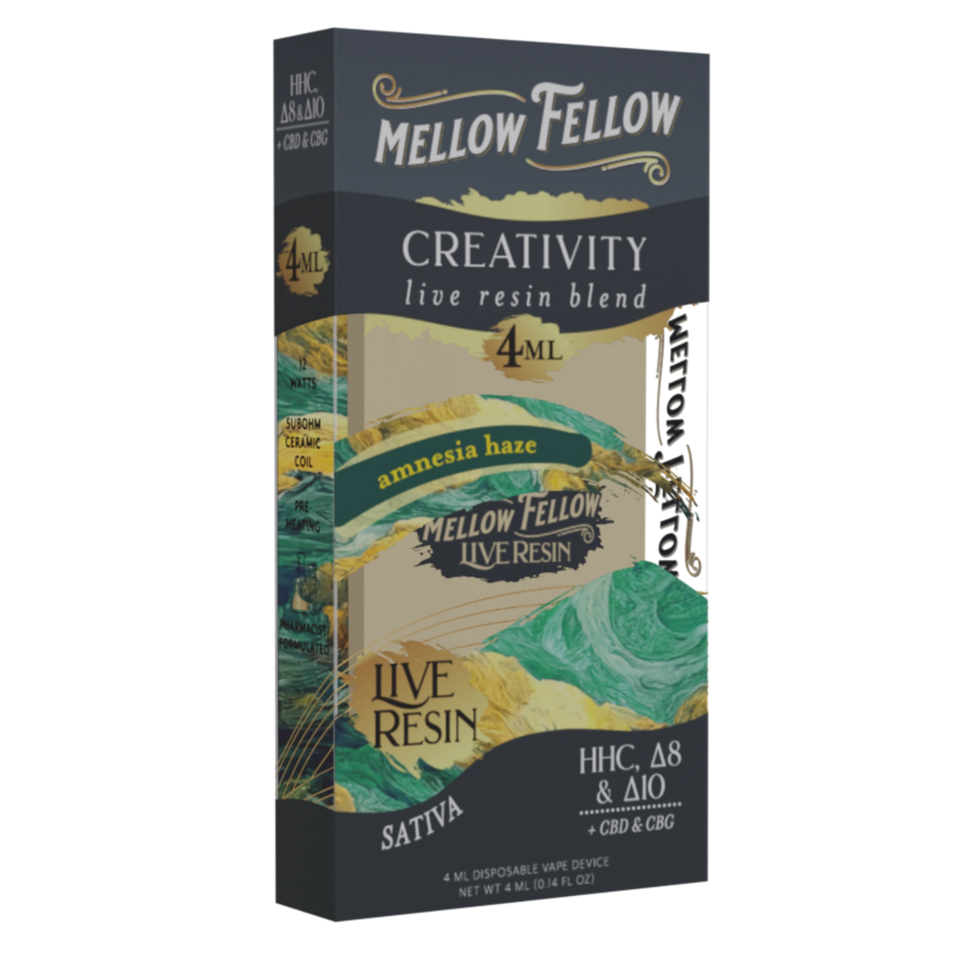 Mellow Fellow | Creativity Blend Live Resin THC Vape | 4ml – Amnesia Haze – Sativa
