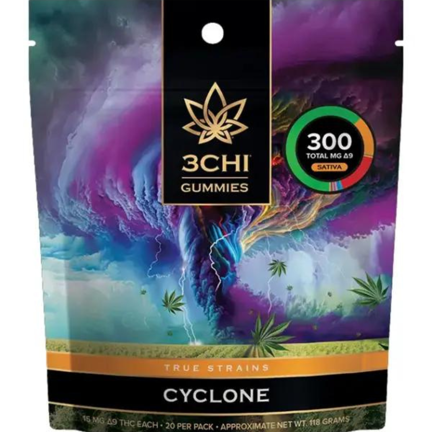 3CHI | True Strains High Potency Gummies Cyclone Sativa | 30mg – 2ct