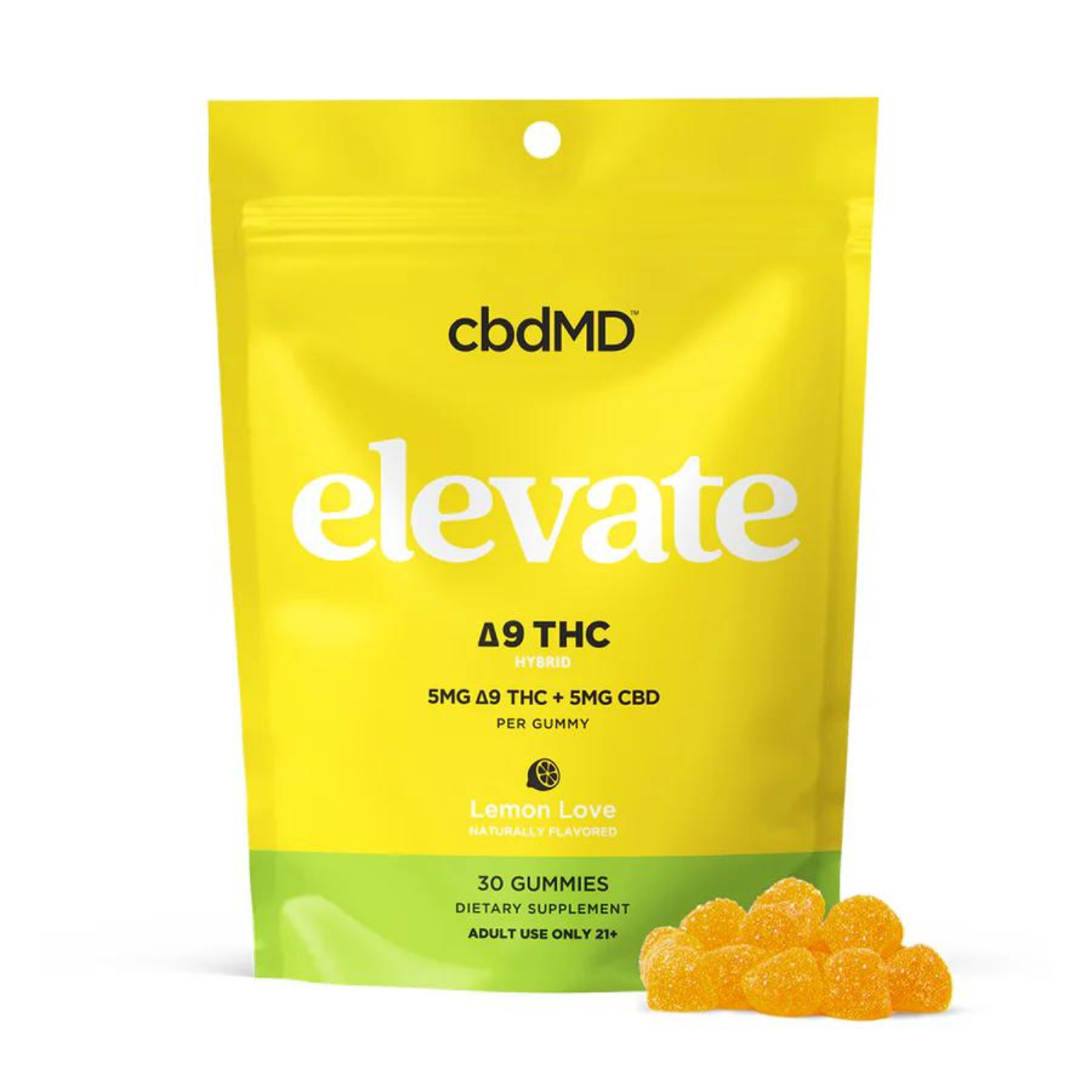 cbdMD | Delta-9 THC Elevate Gummies | 5mg THC + 5mg CBD – 30ct