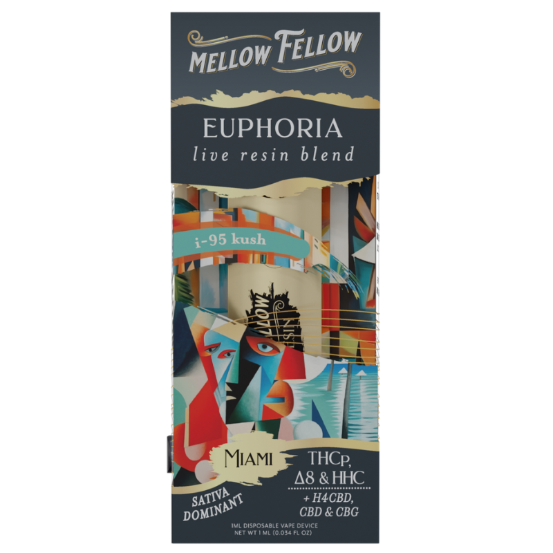 Mellow Fellow | THC Vape Pen – I-95 Kush | Euphoria Live Resin Blend Disposable Vape | 1g – Sativa