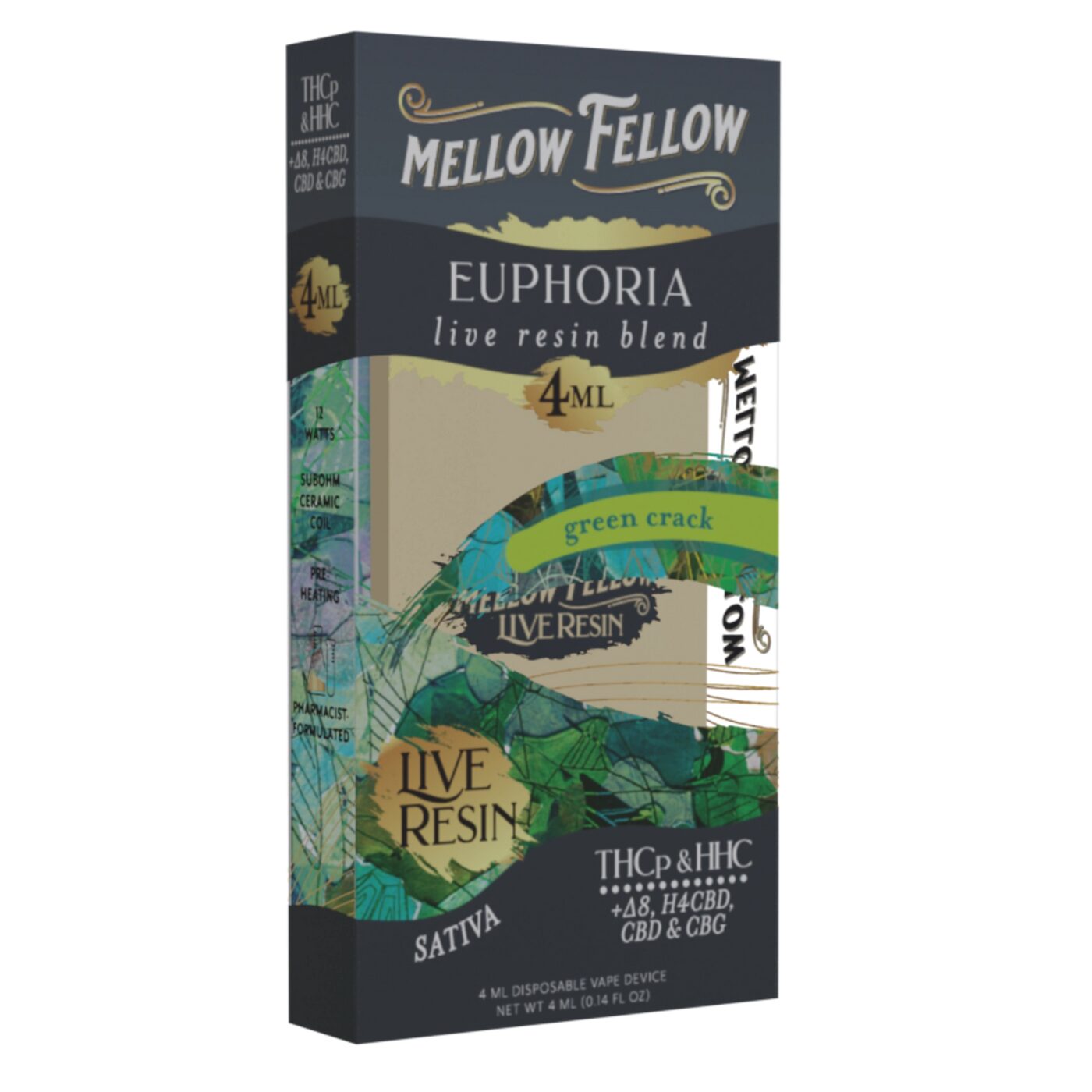 Mellow Fellow | Euphoria Blend Live Resin THC Vape | 4ml – Green Crack – Sativa