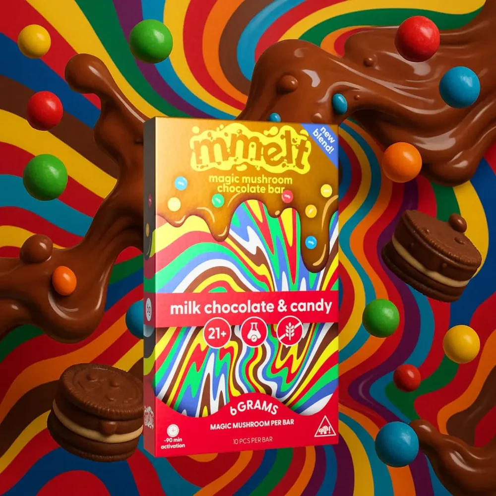Mmelts | Milk Chocolate & Candy Mushroom Chocolate Bar | 6G