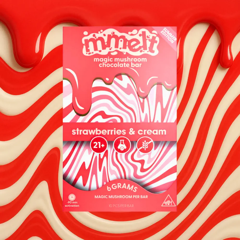 Mmelts | Strawberries & Cream Mushroom Chocolate Bar | 6G