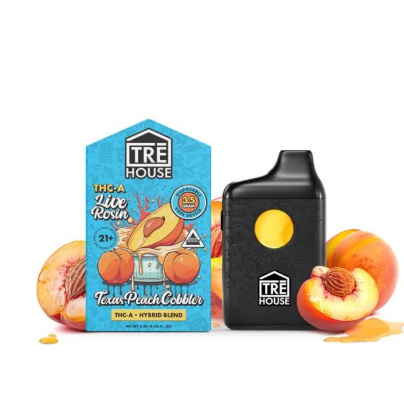 TRE House | THCA Vape Pen – Texas Peach Cobbler | Hybrid – 3.5g Live Rosin