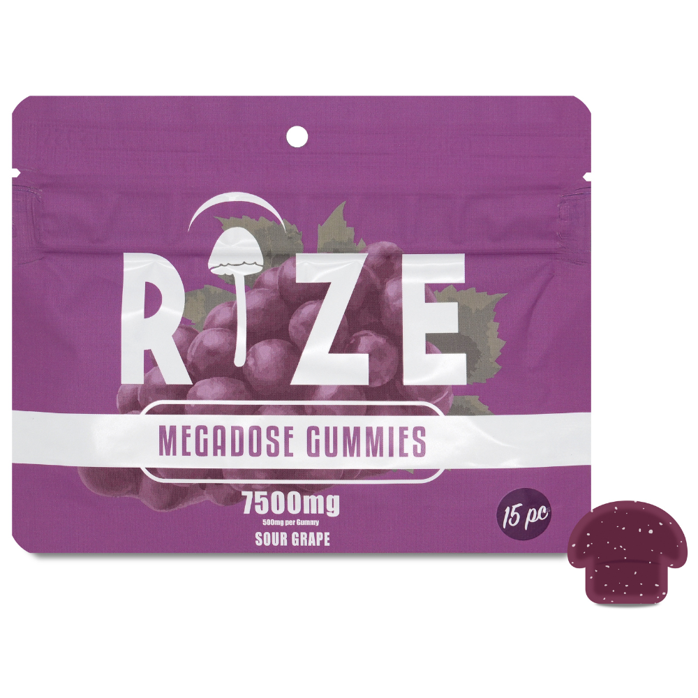 Rize | Sour Grape Mushroom Gummies | Megadose 7500mg – 15ct