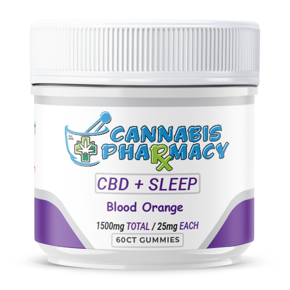 Cannabis Pharmacy CBD Sleep Gummies | 10mg CBD + 10mg CBN + 5mg Melatonin – Blood Orange – 60ct