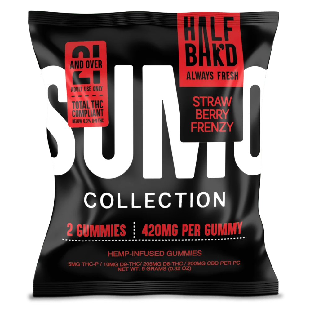 Half Bak’d | Strawberry Frenzy Sumo Gummies | High Potency – 420mg – 2ct Sample Pack