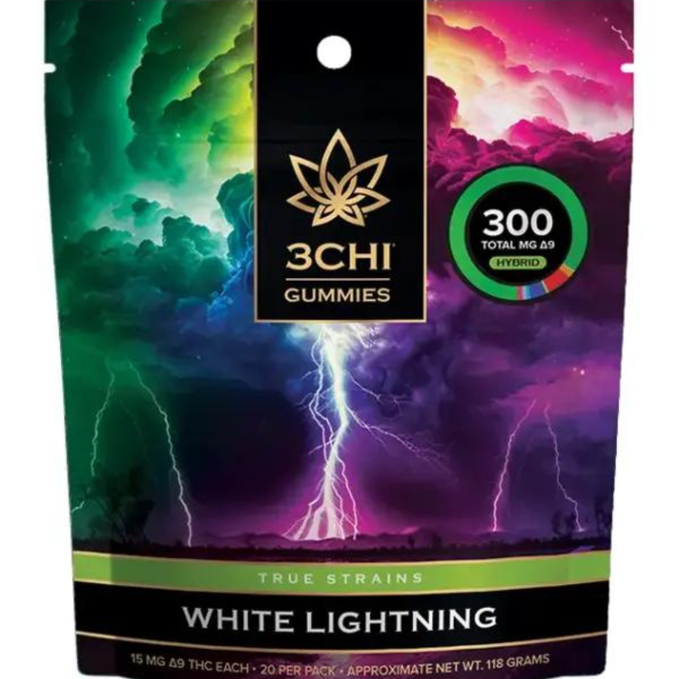 3CHI | True Strains High Potency Gummies White Lightning Hybrid | 300mg – 20ct
